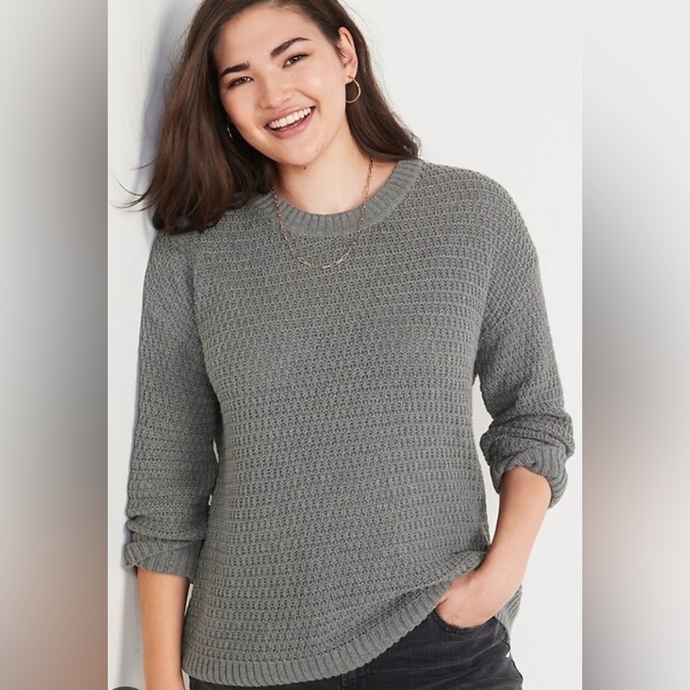 VGUC XL Tall Old Navy Textured Cotton-Blend Gray Knitted Tunic Sweater